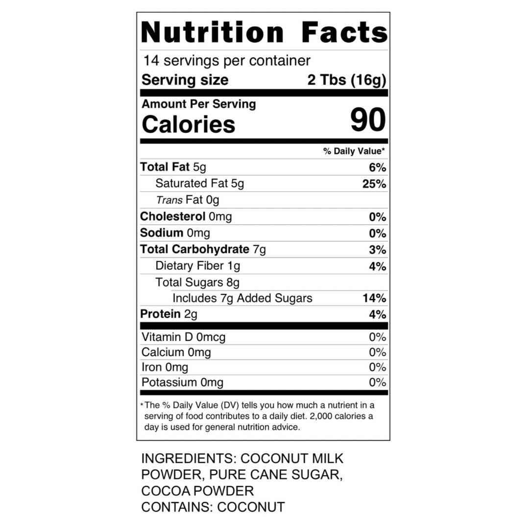 Purely Coconut Cocoa Nutrition Panel